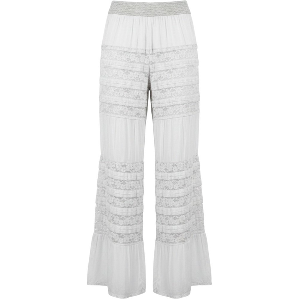 Made in Italy‎ Lace Tiered Wide Leg Pants Womens M L Gray Boho Ruffle Crinkle